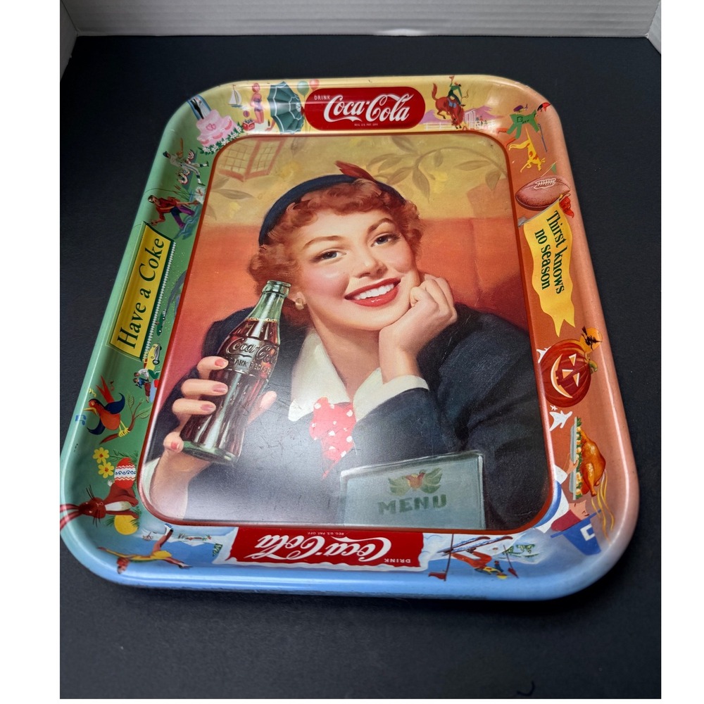 Vintage 1950's Coca-Cola Metal Serving Tray Thirst Knows No‎ Season